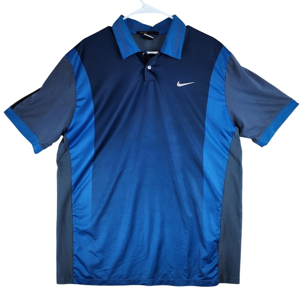 Nike Tiger Woods Collection Polo Shirt Mens Large Blue Dri-FIT Golf Sportswear